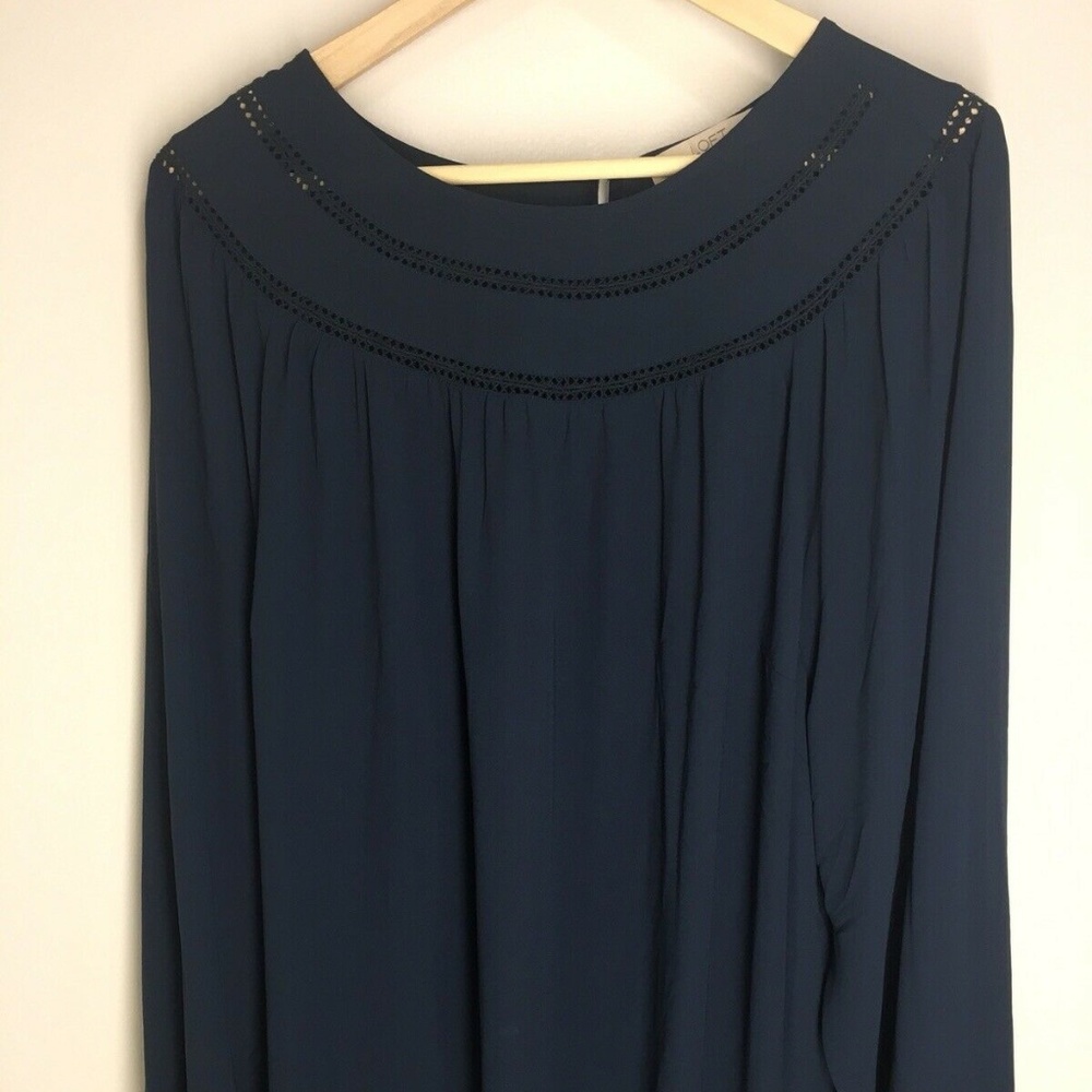 LOFT PLUS Solid Blue Long Sleeve Sheer Blouse
